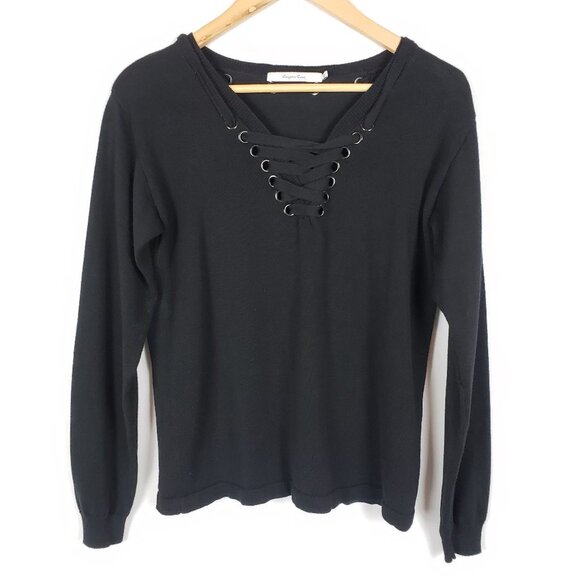 Harper Lane Black thin Sweater V Neck Pullover - Picture 1 of 5